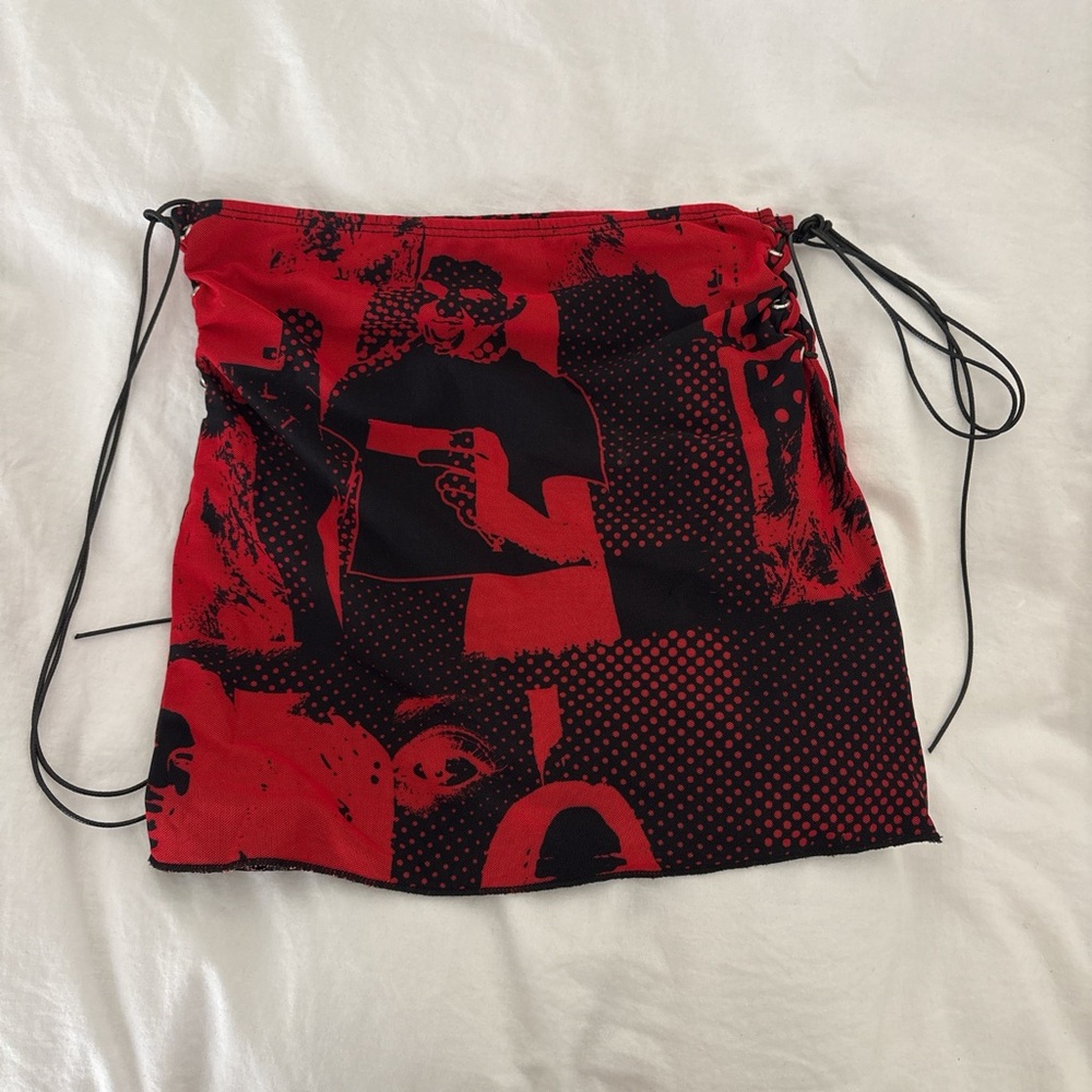 Edikted Red and Black Graphic Skirt